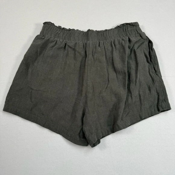 Allie Rose Belted Linen Shorts Womens Size M Elastic Waist Pockets Smoke Green - Picture 10 of 10